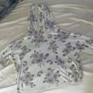 Inspired Hearts Gray/Black Floral Cropped Hoodie